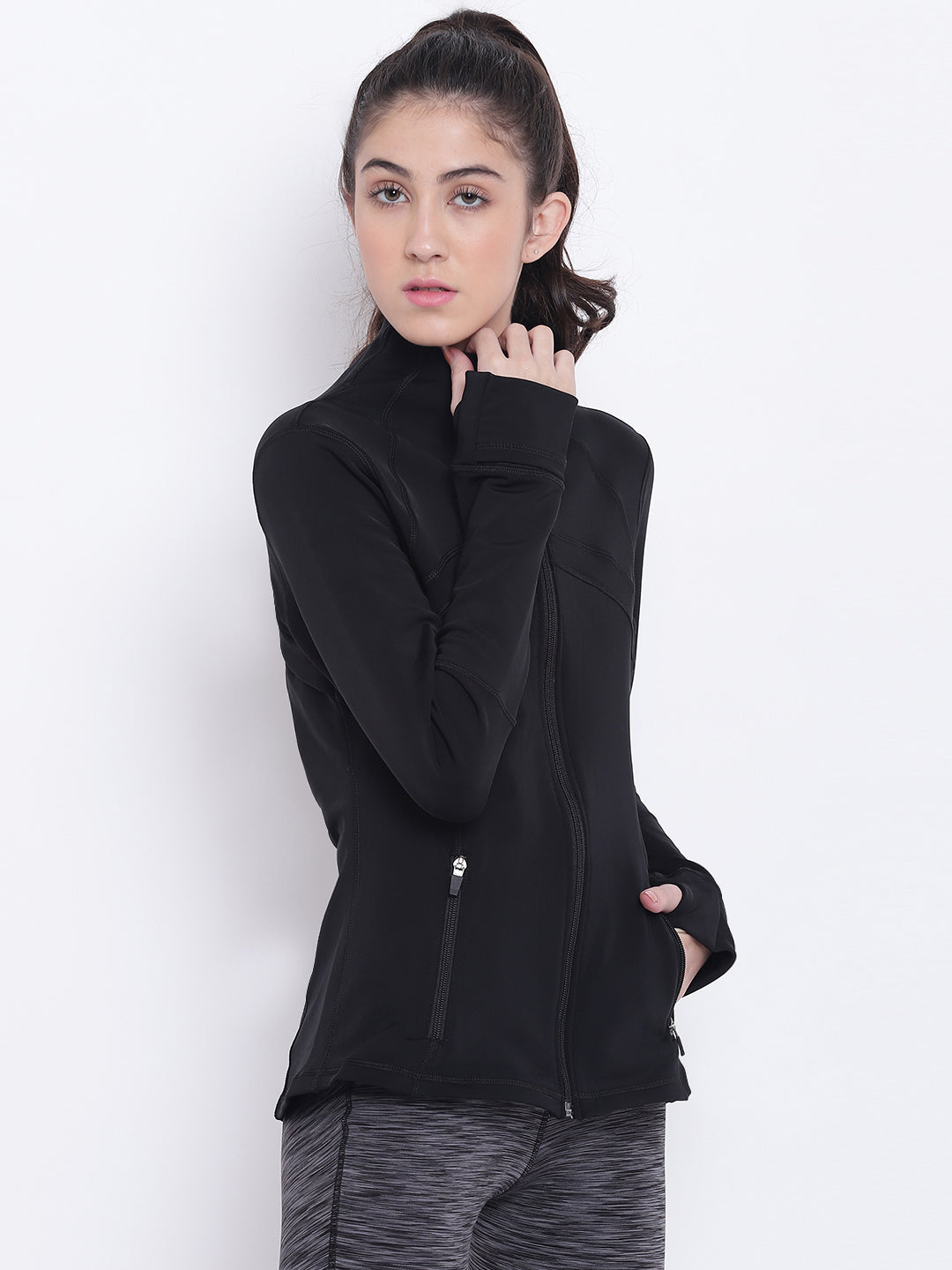 Women Black Sports Sporty Jacket