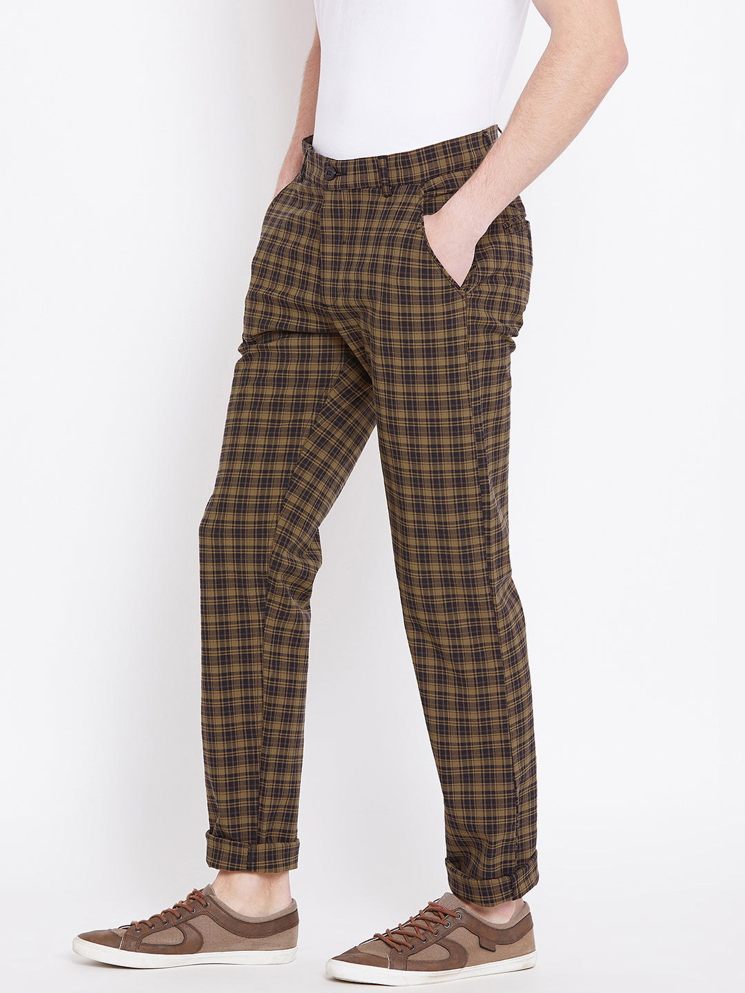 Mens casual checked on sale trousers