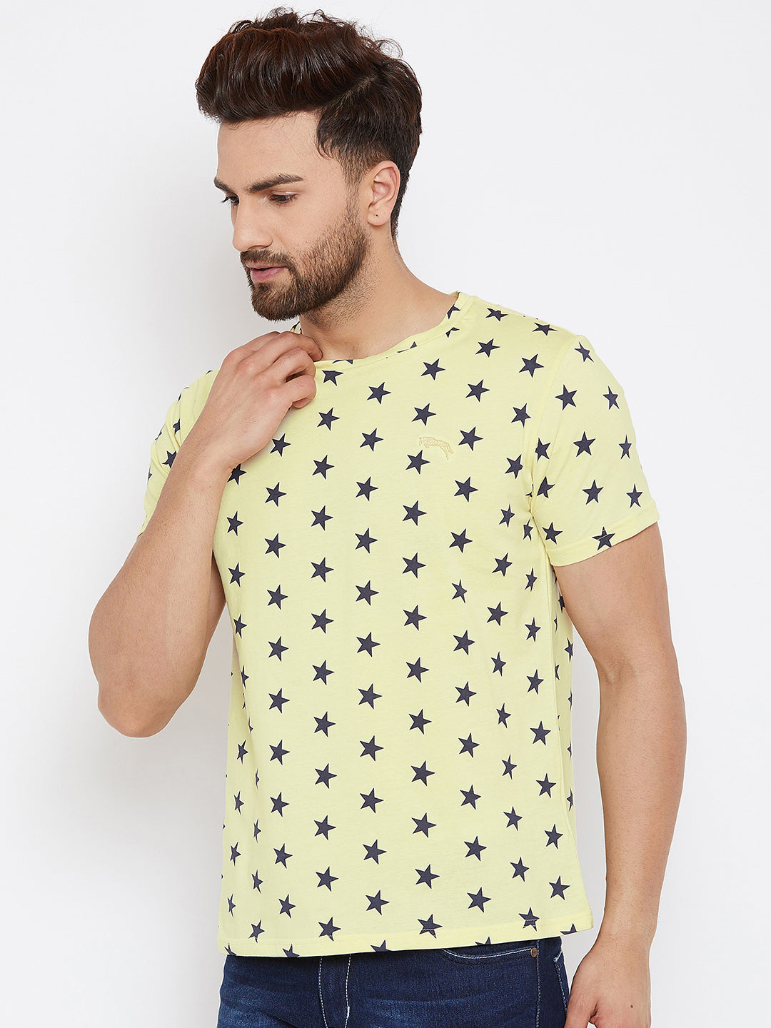 JUMP USA Men Yellow Printed Round Neck T-Shirt