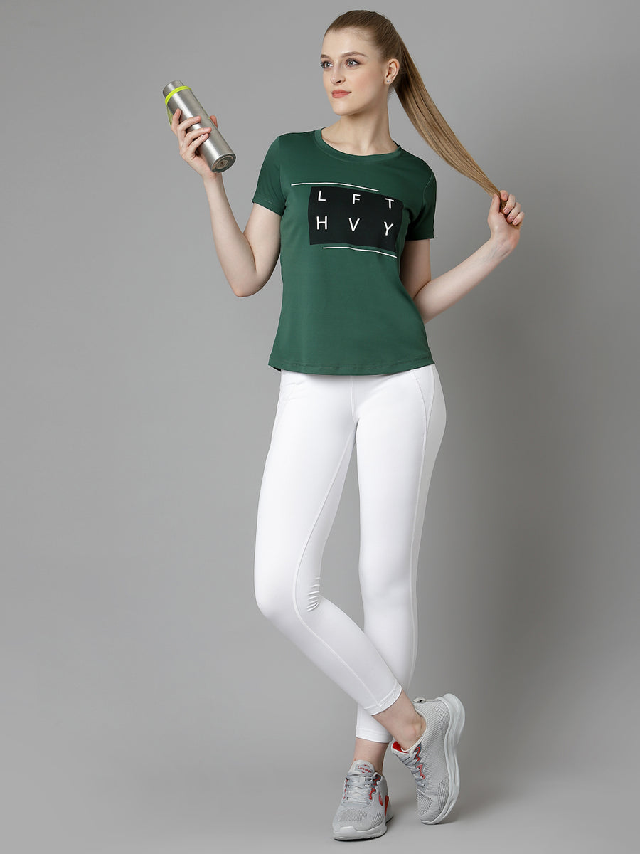 Buy Women Green Graphic Print Casual T-shirt and Leggings Online - 804955
