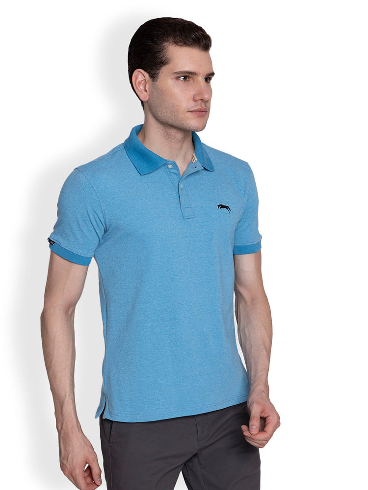 JUMP USA Men Solid Sky Blue Polo Collar Cotton T-shirt