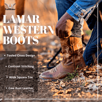 TuffRider Men's Lamar Leather Contrast Stitched Wide Square Toe Western Boots - Breeches.com