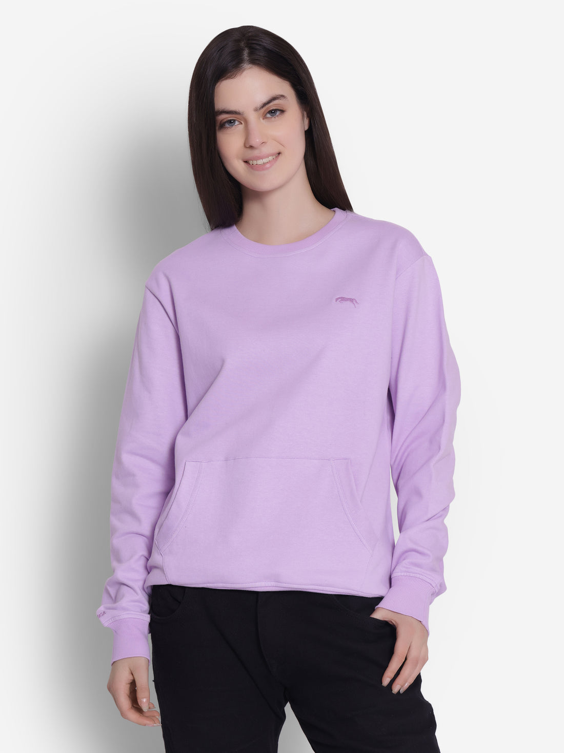 Girls Purple Solid Regular Fit Sweatshirt