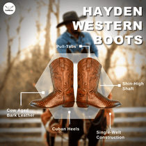 TuffRider Men's Hayden Leather Cow Croco Printed Wide Round Toe Western Boots - Breeches.com