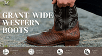 TuffRider Men's Grant Leather Cow Croco Printed Wide Square Toe Western Boots - Breeches.com