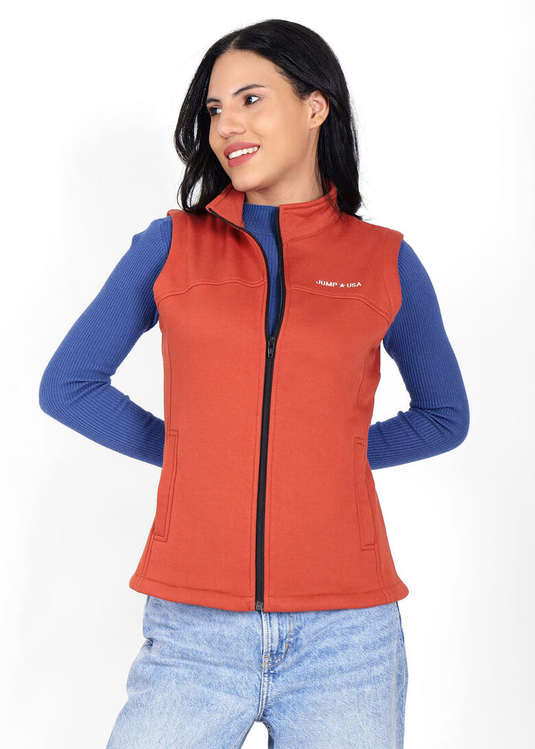 JUMP USA Women's Rust Sleeveless Solid Fleece vest  Jacket