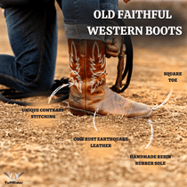 TuffRider Men’s Old Faithful Leather Embroidered Wide Square Toe Western boot - Breeches.com