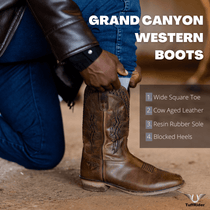 TuffRider Men’s Grand Canyon Leather Embroidered Wide Square Toe Western Boots - Breeches.com