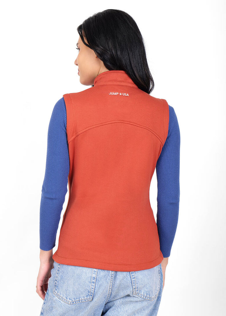 JUMP USA Women's Rust Sleeveless Solid Fleece vest  Jacket