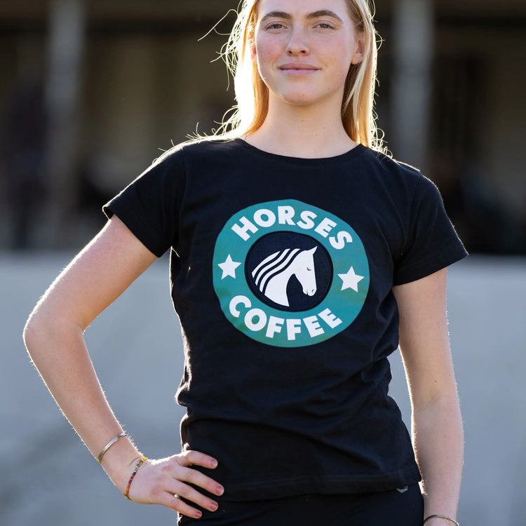 Dapplebay Horses & Coffee Tee Round-Neck T-Shirt For Women