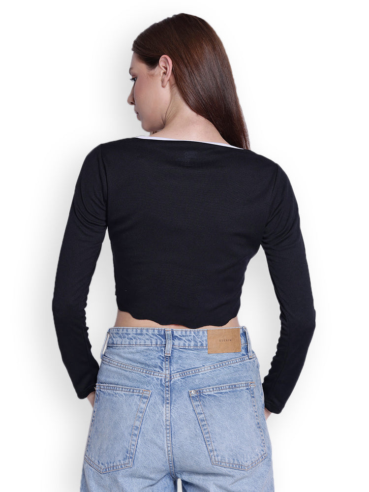 JUMP USA Womens Black Solid Asymmetric Neck Crop Tops