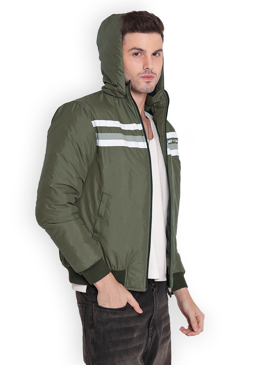 JUMP USA Men Olive Rapid-Dry Solid Sporty Jackets With Hood