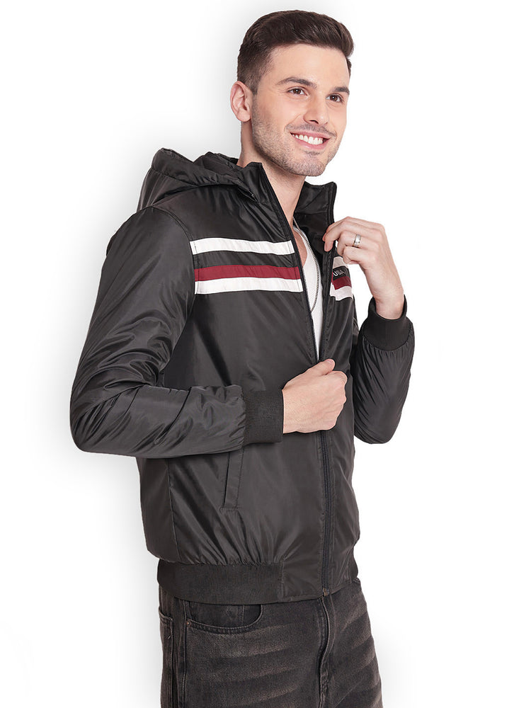 JUMP USA Men Black Rapid-Dry Solid Sporty Jackets With Hood