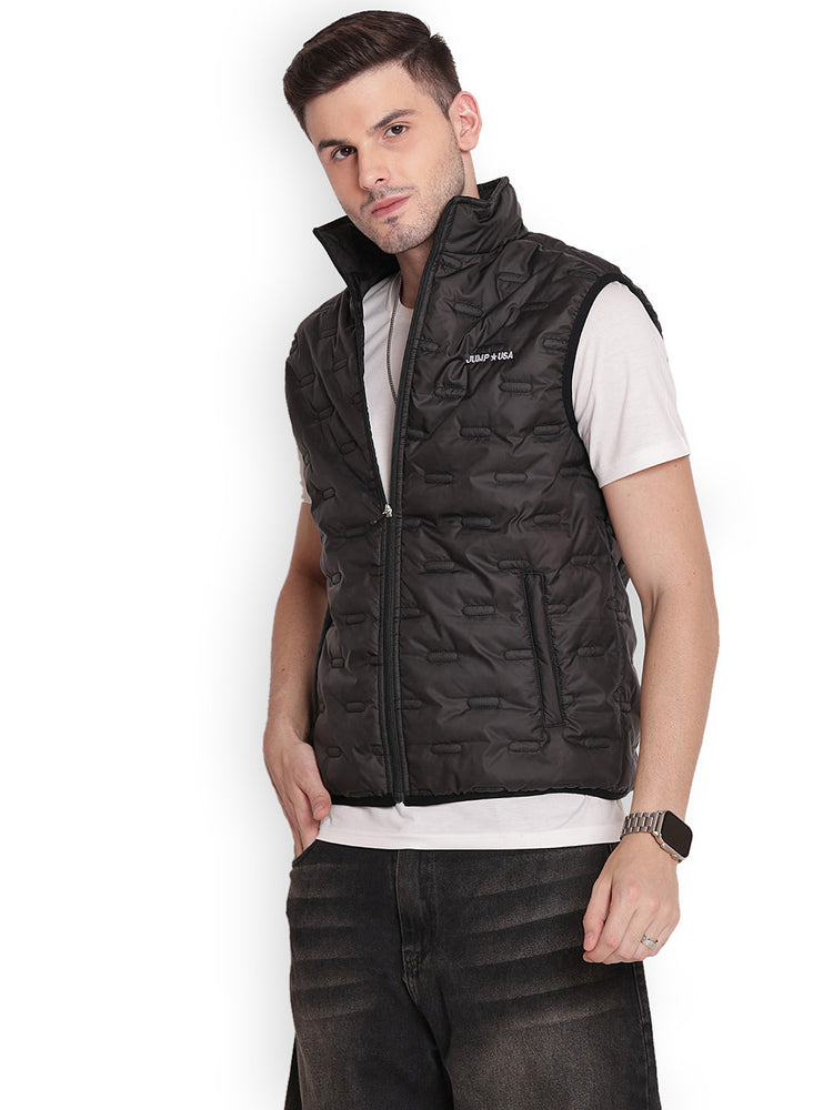 JUMP USA Men Black Rapid-Dry Solid Sleeveless Sporty Jackets