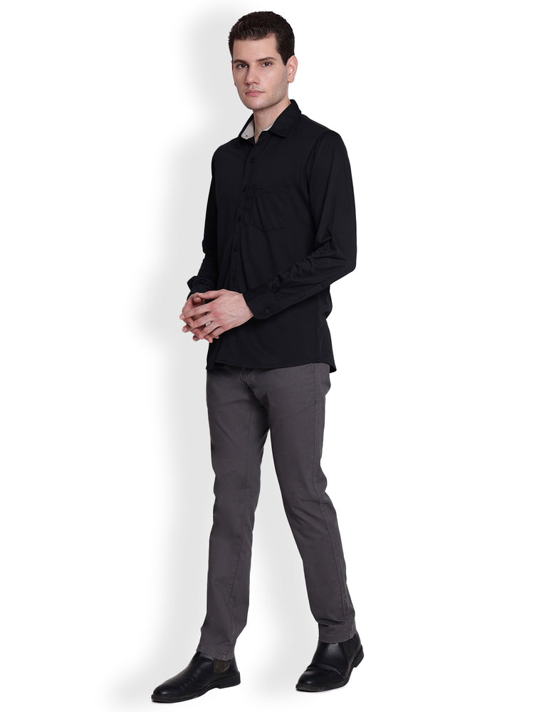 JUMP USA Men Black & Grey Solid Polyester Casual Shirts