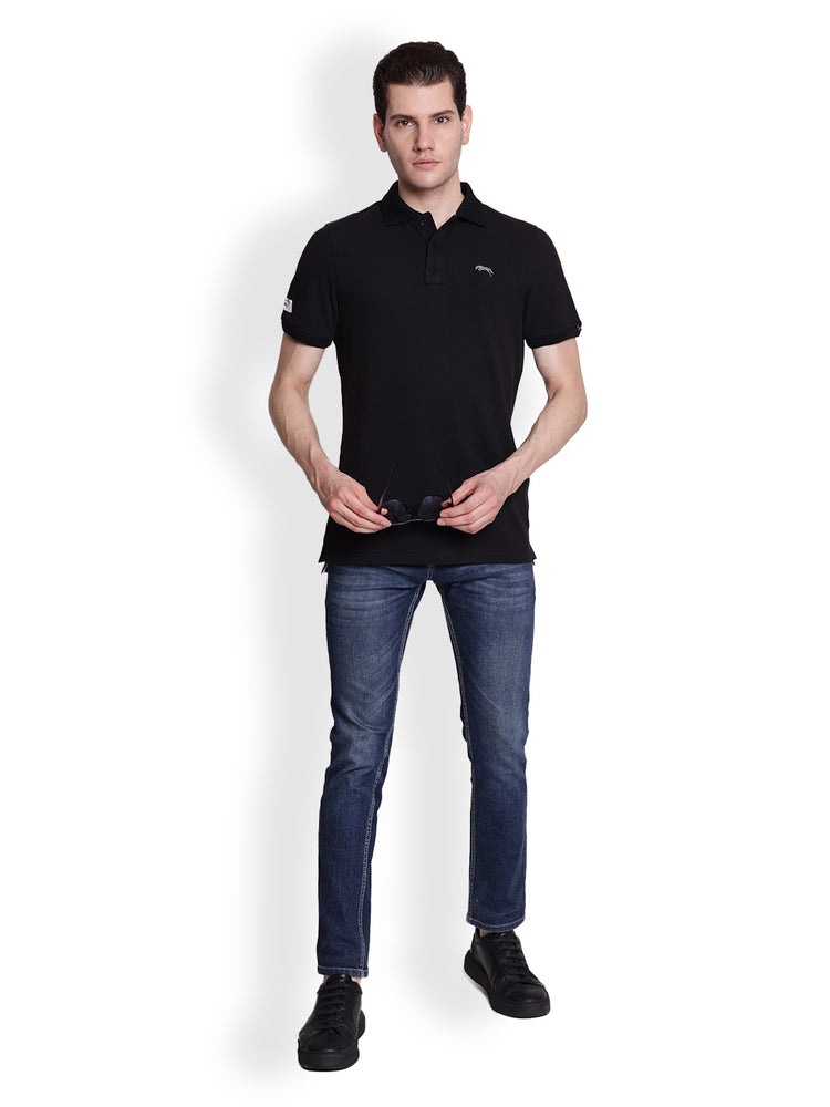 JUMP USA Men Solid  Black Polo Collar Cotton T-shirt