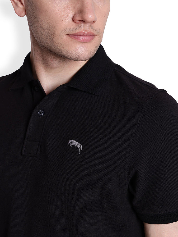 JUMP USA Men Solid  Black Polo Collar Cotton T-shirt