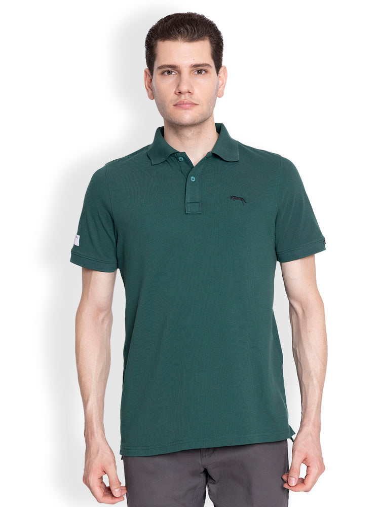 JUMP USA Men Solid forest green Polo Collar Cotton T-shirt