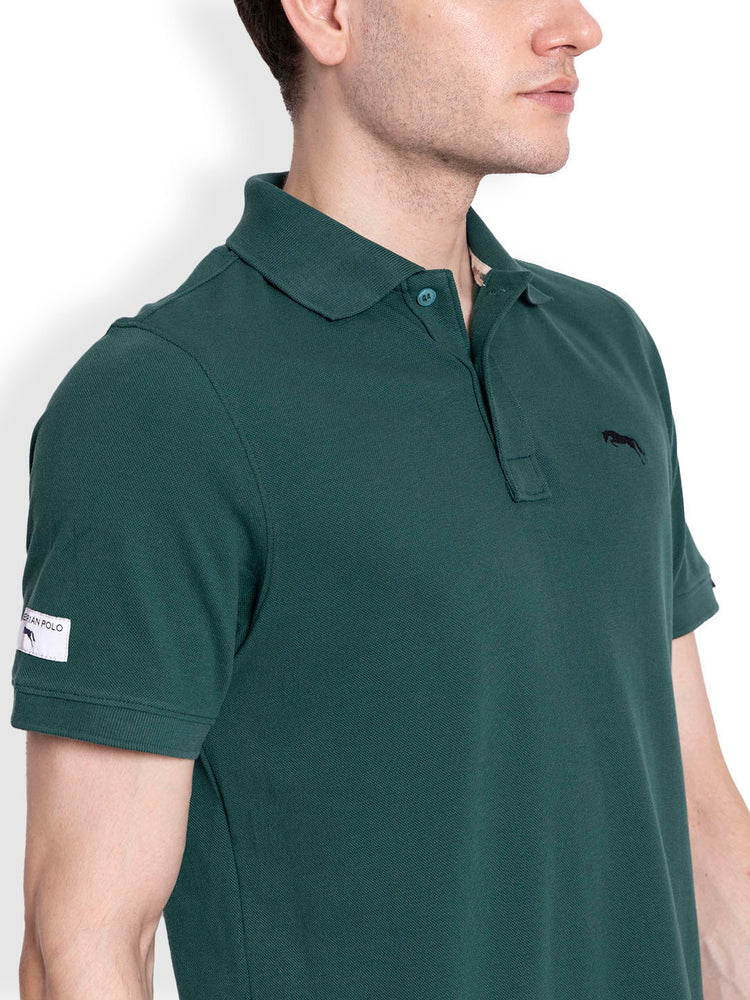 JUMP USA Men Solid forest green Polo Collar Cotton T-shirt