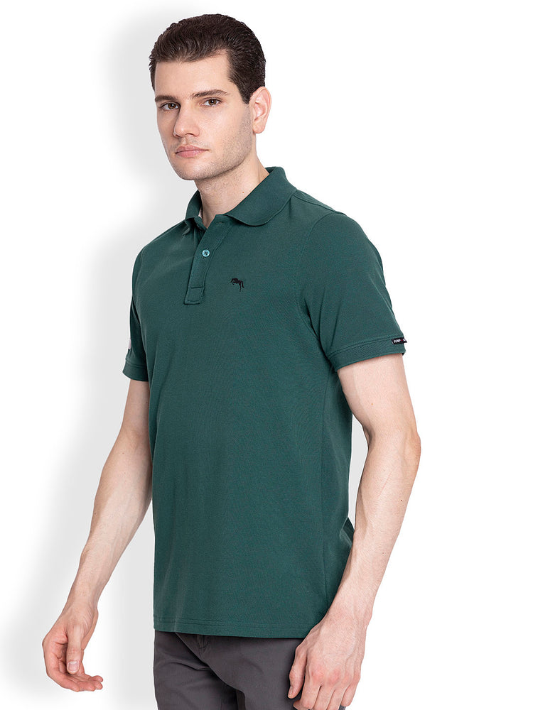 JUMP USA Men Solid forest green Polo Collar Cotton T-shirt