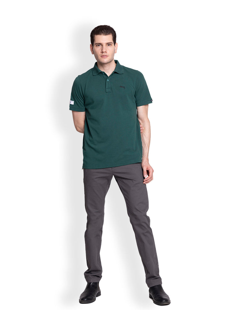 JUMP USA Men Solid forest green Polo Collar Cotton T-shirt