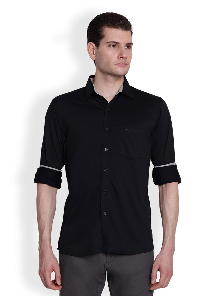 JUMP USA Men Black & Grey Solid Polyester Casual Shirts