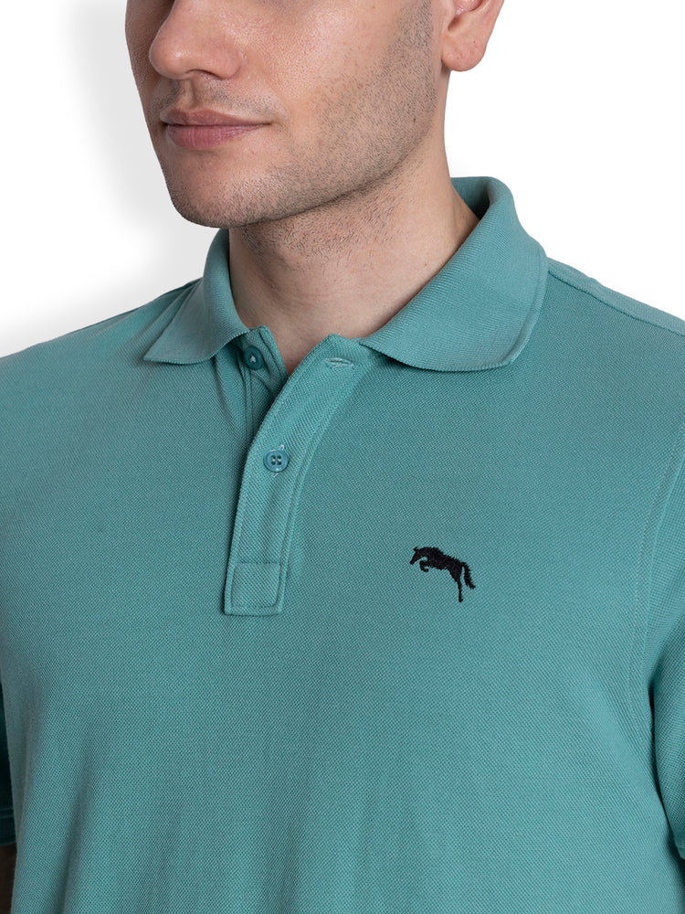 JUMP USA Men Solid see Green Polo Collar Cotton T-shirt