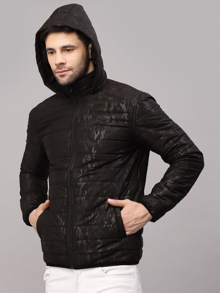 JUMP USA Men Black Rapid-Dry Solid Sporty Jackets With Hood