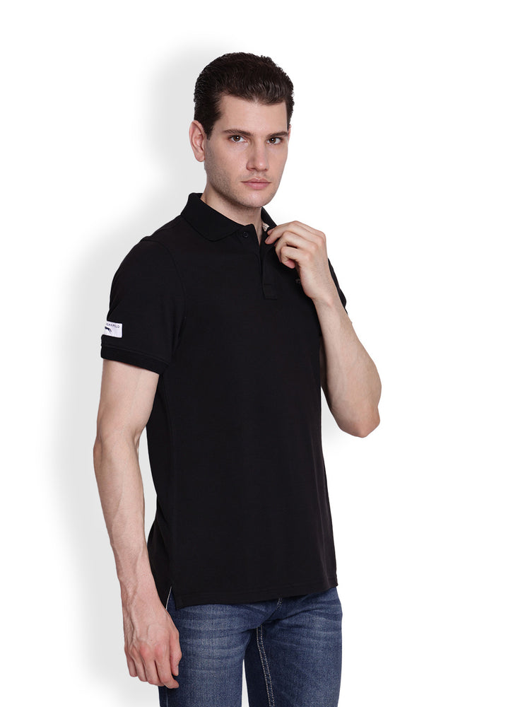 JUMP USA Men Solid  Black Polo Collar Cotton T-shirt