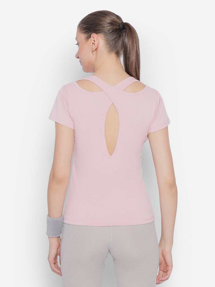 JUMP USA Petal Pink Yoga Women Solid Rapid Dry Cut Out Sustainable T-shirt