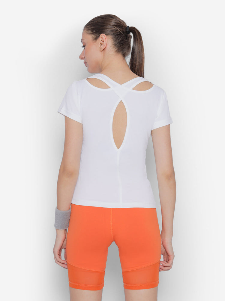 JUMP USA Yoga Women Solid Rapid Dry Cut Out Sustainable T-shirt