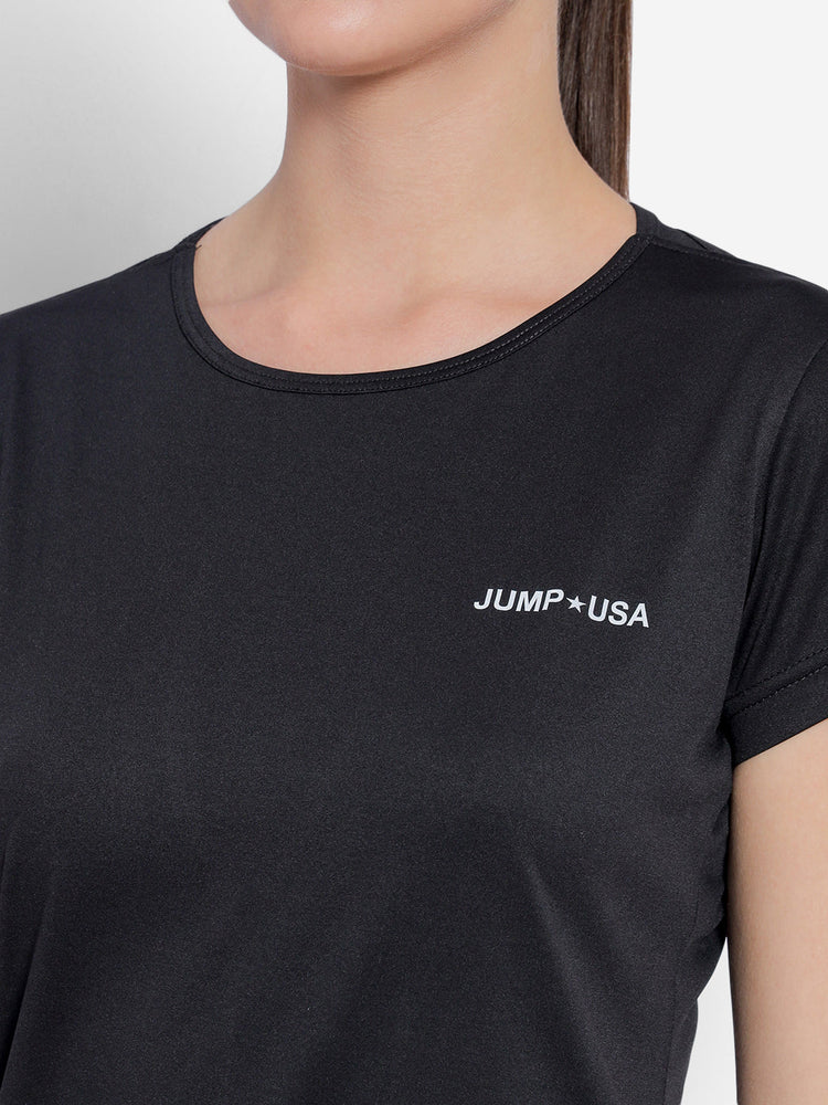 JUMP USA Yoga Women Solid Rapid Dry Cut Out Sustainable T-shirt