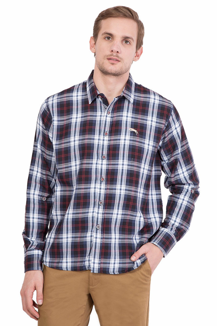 Relaxed Fit Black And Blue Check Casual Shirt - JUMP USA (1568785825834)