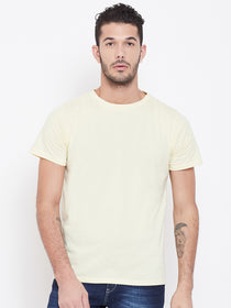 Men Beige Solid Round Neck T-shirt - JUMP USA