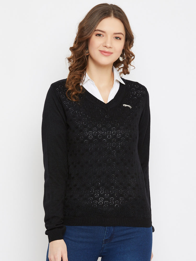 JUMP USA Women Black Self Design Sweater