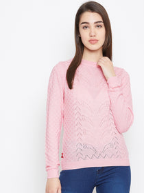 JUMP USA Women Pink Self Design Sweater - JUMP USA