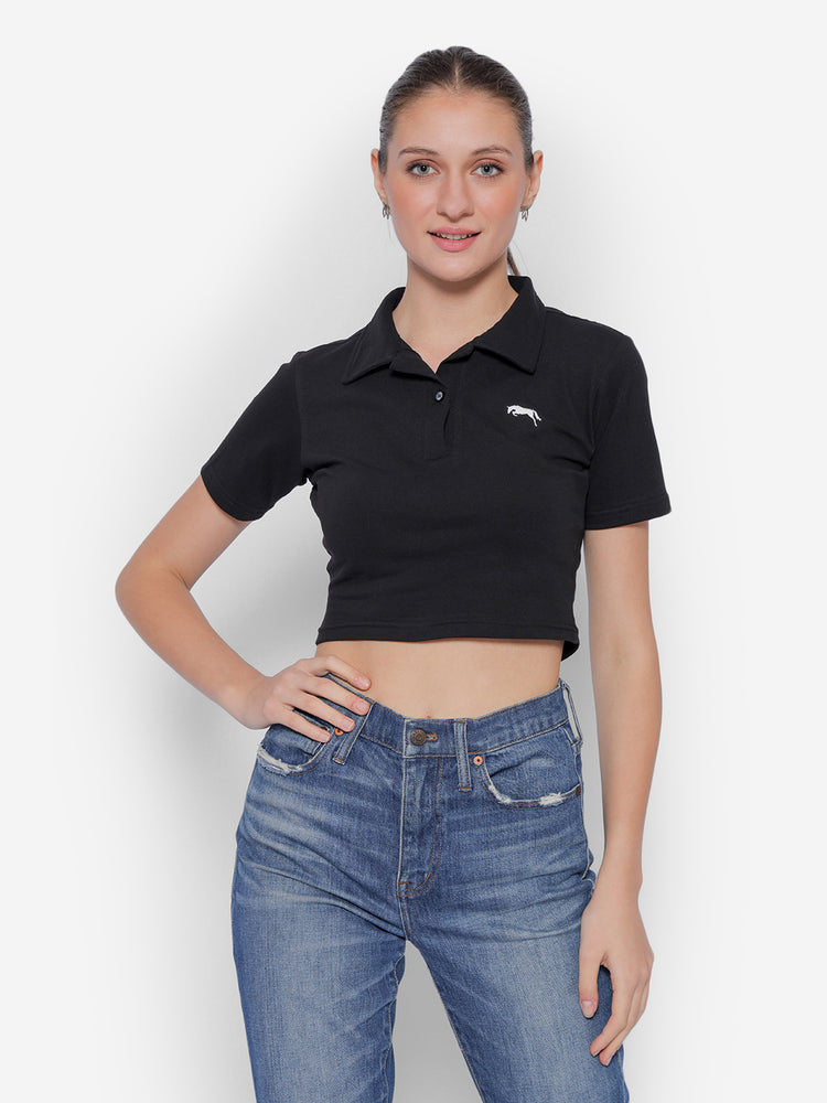 JUMP USA Pure Cotton Short Sleeve Polo Crop Top