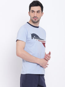 Men Casual Printed Blue T-shirt - JUMP USA