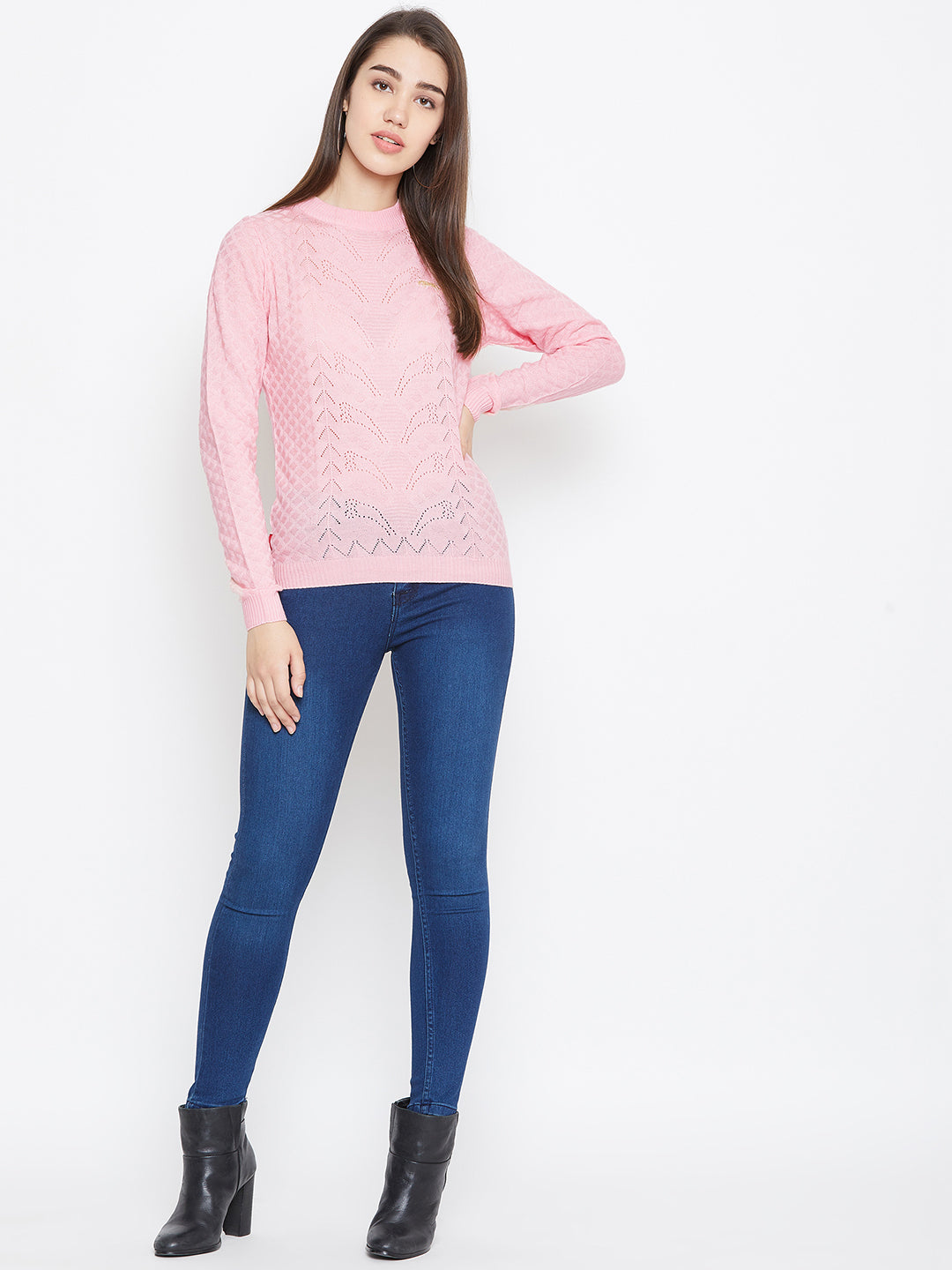 JUMP USA Women Pink Self Design Sweater - JUMP USA