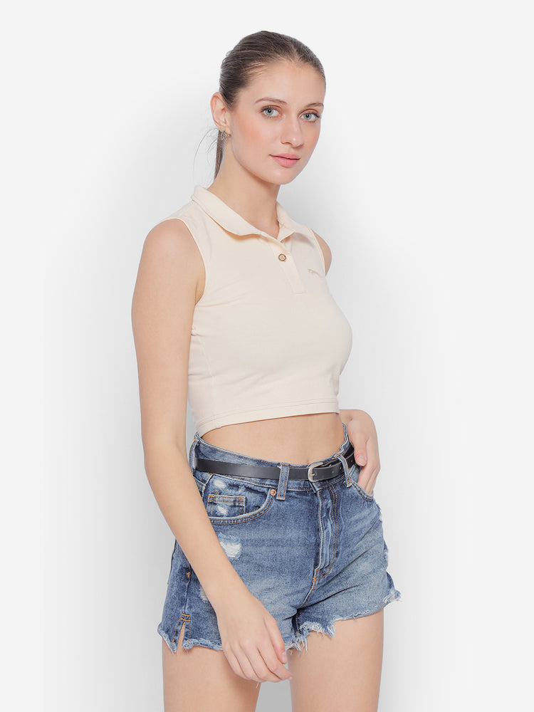 JUMP USA Pure Cotton Sleeveless Polo Crop Top