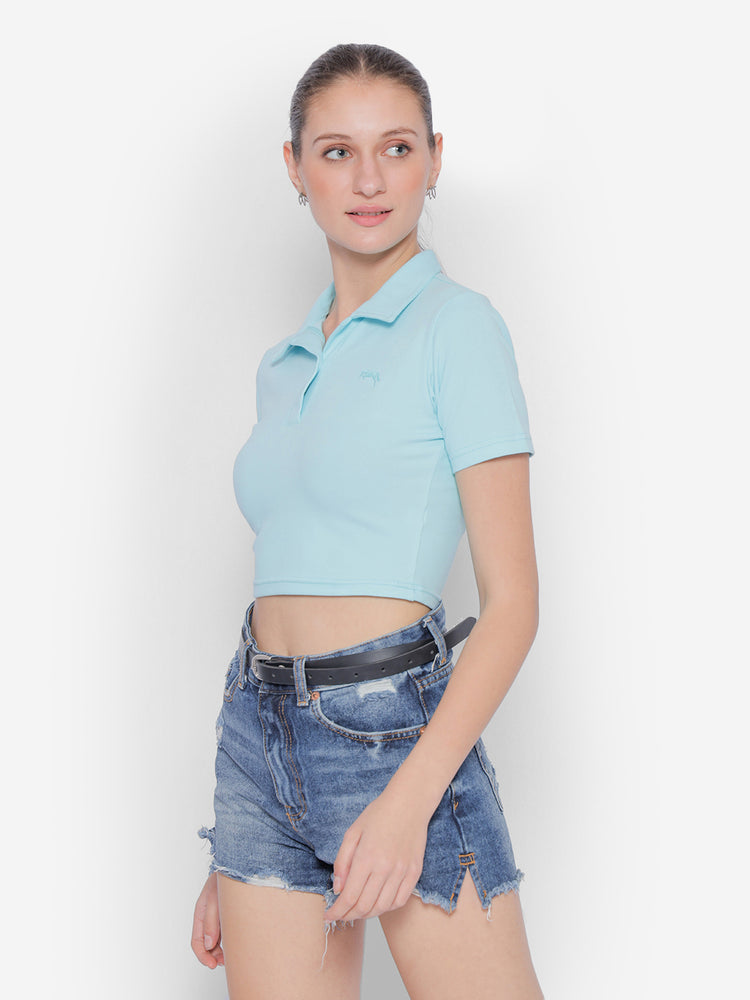 JUMP USA Pure Cotton Short Sleeve Polo Crop Top