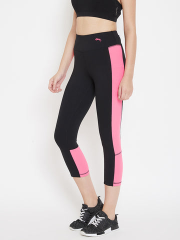 Buy JUMP USA Women Black & Pink Colourblocked Slim Fit Active Wear Gym  Tights - Tights for Women 12739872 | Myntra