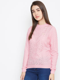 JUMP USA Women Pink Self Design Sweater - JUMP USA