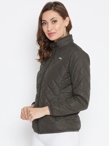 JUMP USA Women Solid Olive Active wear Jacket