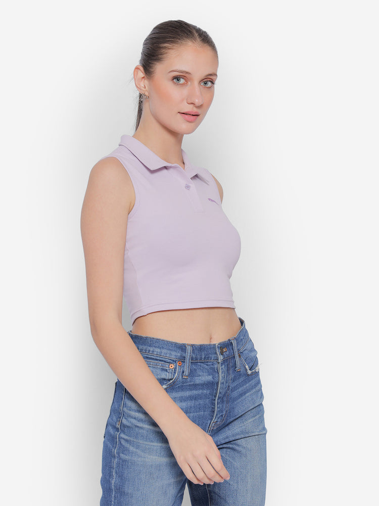 JUMP USA Pure Cotton Sleeveless Polo Crop Top