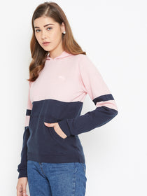 JUMP USA Women Pink Colourblocked Hooded Sweater - JUMP USA