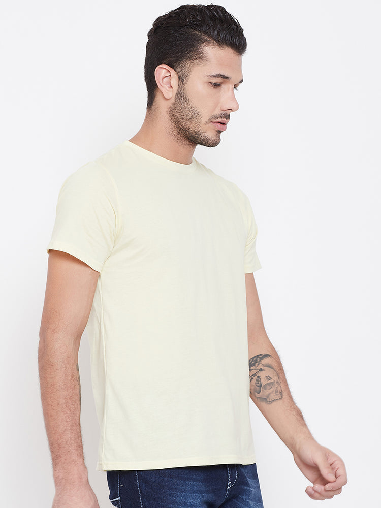 Men Beige Solid Round Neck T-shirt - JUMP USA