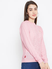 JUMP USA Women Pink Self Design Sweater - JUMP USA