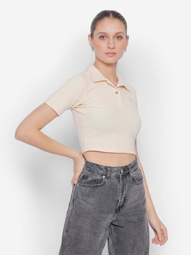 JUMP USA Pure Cotton Short Sleeve Polo Crop Top