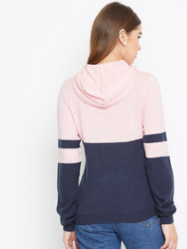 JUMP USA Women Pink Colourblocked Hooded Sweater - JUMP USA